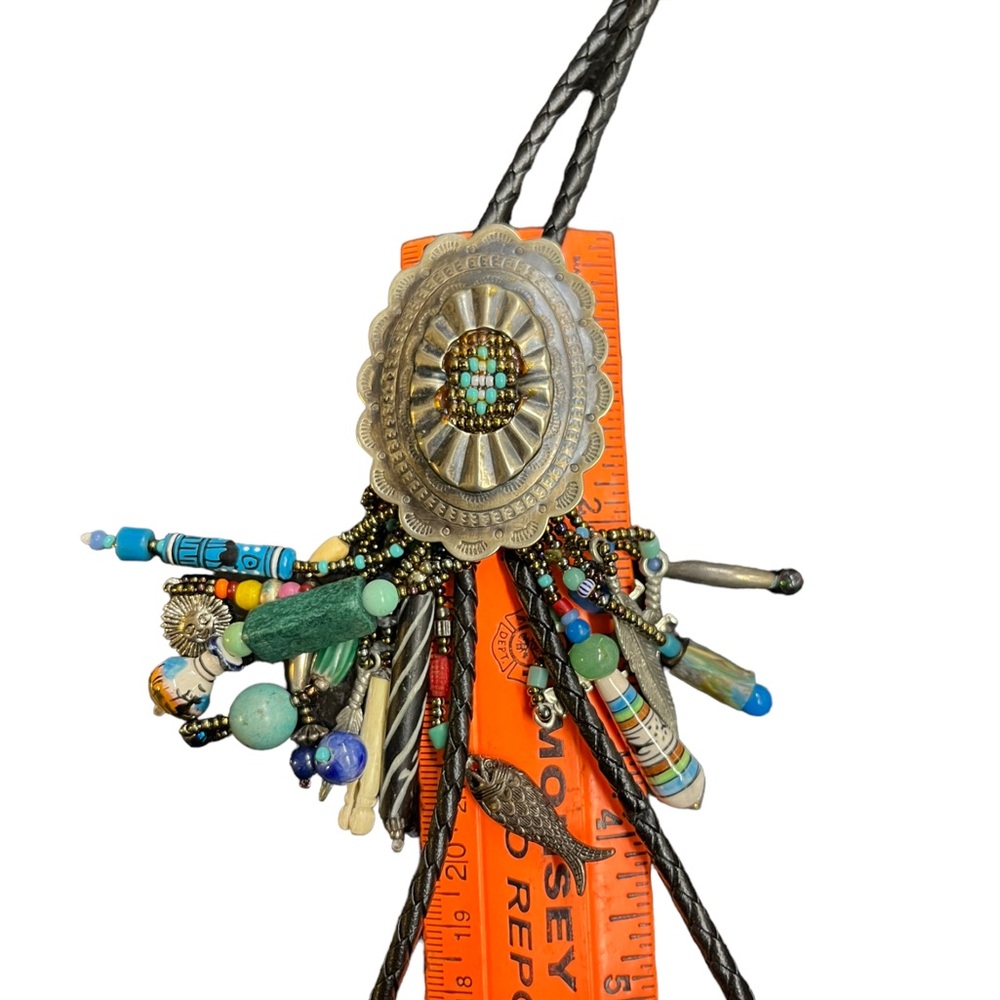 Vintage Leather Bolo Tie Southwestern Beads Gemstone Beads Multi-strand - Picture 9 of 16